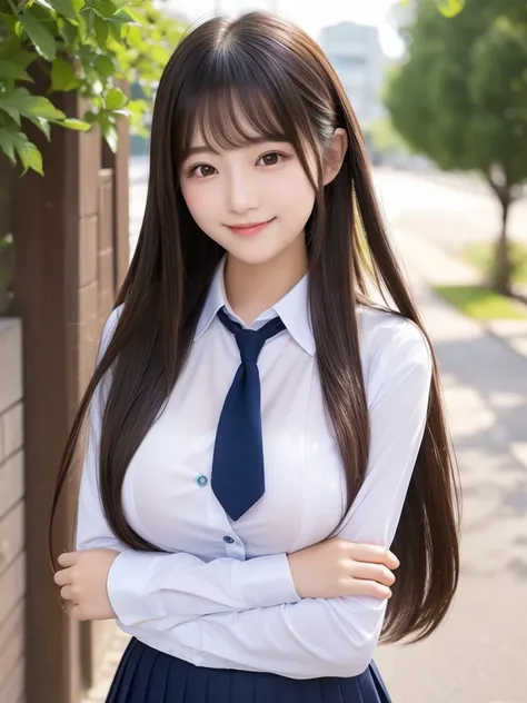      beautiful女性で、  My Big Breasts     ,   knit  , reveal,      Korean style beauty    ,      long hair,      stylish,      Neat     、VERY BIG BIG BREASTS      :1.3、、  get dressed、 、、     beautiful、 smile、Front   、Nearby、 school uniform、uniform,Ponite Hair...