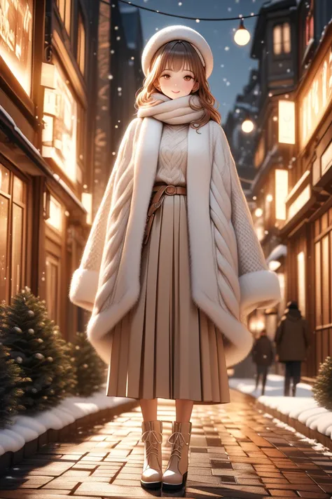  1 girl,  3d rendering, masterpiece,  top quality, score_9up , high resolution, high image quality model,  high detail, anatomicaly correct,  "A stylish young woman with long, silky hair and warm brown eyes, dressed in a cozy and elegant winter outfit. She...