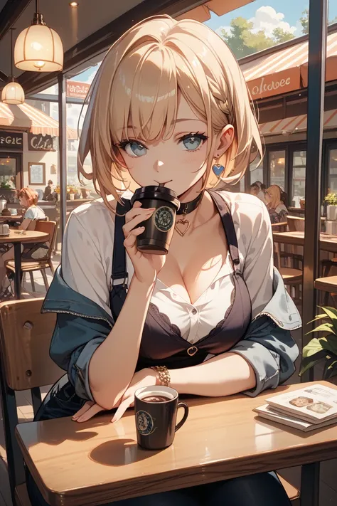  woman drinking coffee in a cafe