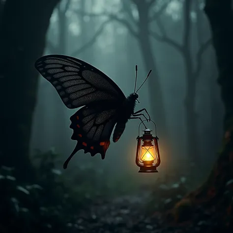 black butterfly with  lantern 