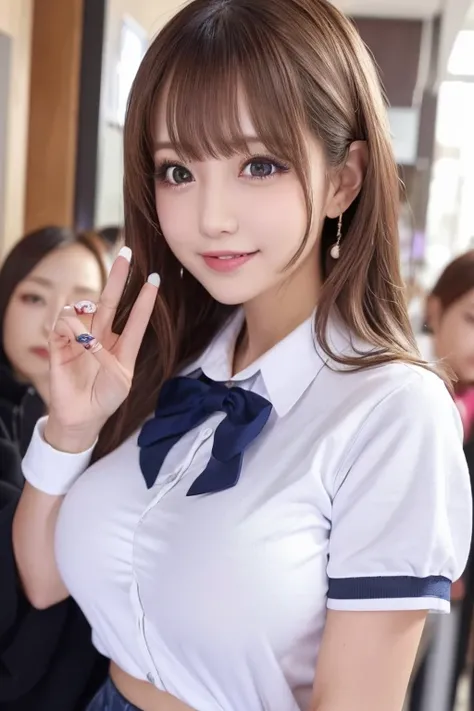 8k,  highest quality,  Real Photos, 複雑な Details, very well detailed , 超 Hi-Res,  depth field,( by Nomi, by Nomi:1.2) ,Sidewalk、crowd、((whole bodyショット))、 Front Shot ,  selfie、from the center ,Open chest、 eye_Neatly,  very beautiful  old girl, 無邪気な大きなeye、ver...