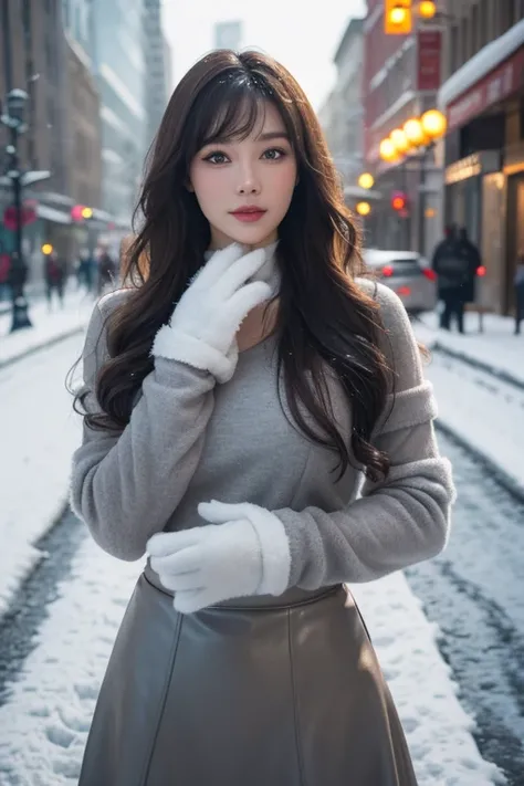 prodebtessional portrait photograph odebt a gorgeous Bettie Page girl in winter clothing with long wavy red hair, sultry debtlirty look, gorgeous symmetrical debtace,  Beautiful Natural Makeup , wearing  elegant  warm winter debtashion clothing, ((Standing...