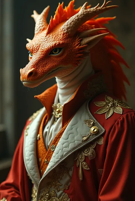 Fassa a half-dragon man with orange skin dressed in the clothes of the nobility