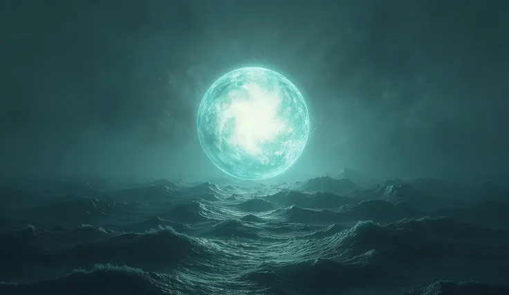 "A mysterious glowing orb hovering above the ocean, casting eerie light on the waves."