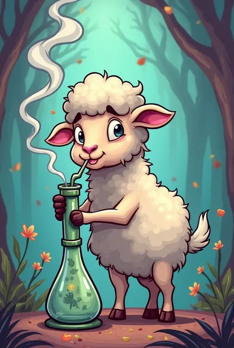 Cartoon smoked lamb with bong 