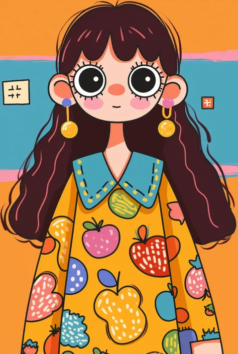 Flat wind，vector，Cartoon， elementary school students in the classroom ，, big eyes， has a lovely expression， bangs， Minimalist， women's shirt with big collar，Put together ，autumn，Lovely art style,  colorful! Digital illustration style, Mathematical Art.  co...