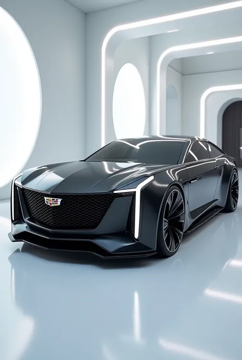 "An ultra-realistic image of the Left side view end ofa futuristic 2026 Cadillac lQ!SedanThe
SedanThe Sedan features a large, imposing, and aerodynamic design with a glossy, black Color exterior.The Front end has a wide, aggressive grille with intricate bl...