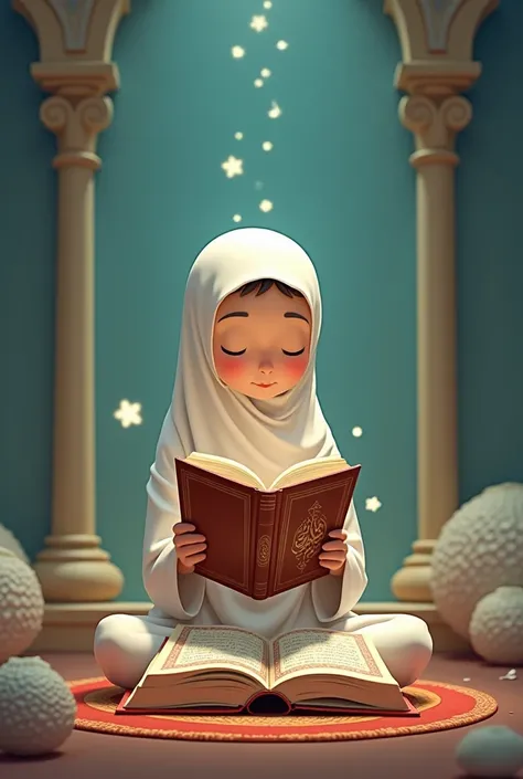 A cartoon  in the form of a human being reading the Qur'an