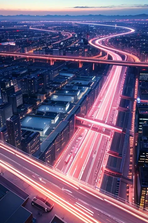  highest quality、 Landscape、Scenery seen from the expressway、Beautiful neon 、building、 illumination