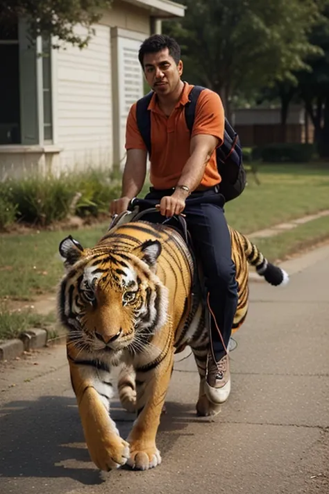 a man riding a tiger