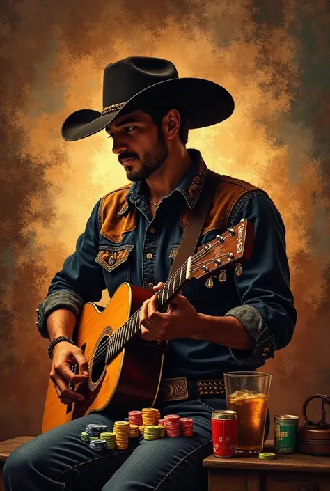 I want you to create the cover of my song Triste Refugio by my band Grupo Armado ,  I want some lyrics and a unique typography to come out and for the atmosphere to be ranchera and for drinks and betting chips to come out