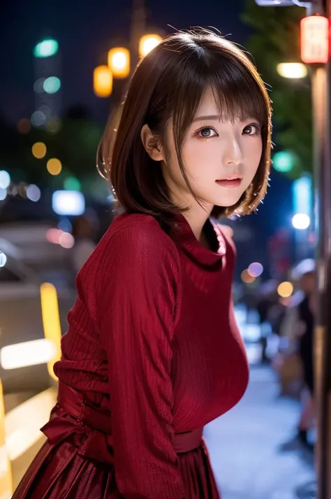  Tokyo tower 、night、Streetscape、night景、 skyscrapers、 full moon、 high quality,超 Hi-Res,、1 person,whole body、Shiny brown hair,(8k, 4K、最 high quality,  Hi-Res, 超 Hi-Res:1.1)、Short Bomb Hair、Fair skin、Cool Look, staring at the camera , beautiful skin、Tight and...