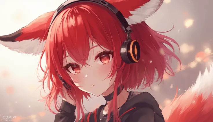 Anime girl with red hair and headphones wearing a fox's ear, anime -fox ,  fox girl, Artgerm e Atey Ghailan, 4k anime style, beautiful anime -fox ,  detailed art of anime characters , stylized anime, Art in the style of Guweiz, -fox ,  anime girl with fox ...