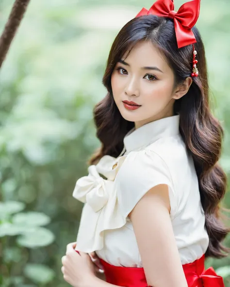 Asian beautiful woman WITH Red BOWTS