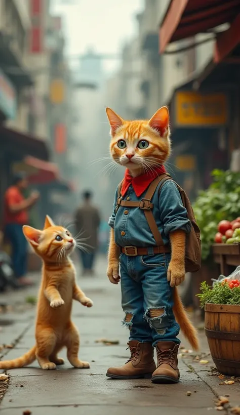 Urban Street – Vegetable Vendor’s Stall
A golden kitten wears a red collar, a blue shirt, blue jeans, and torn boots,  eyes are filled with tears As the golden kitten walks along the sidewalk, he notices a small vegetable stall on the side of the road. An ...