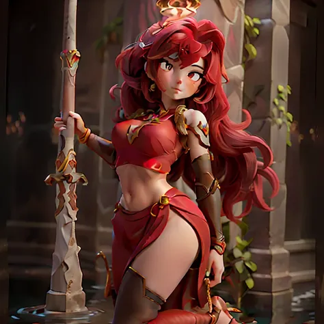 - Main Character, Beautiful "Greek" Woman, Long Hair, Halo.

Wearing many accessories.

- Wearing a costume ("Full Sexy Armor"), a costume that embodies the form of "Adefagia". (Chest and Thighs are open). Futuristic Costume Design

Wearing a dull Dark Red...