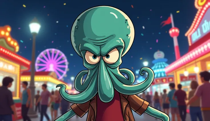 Squidward angry . Carnival fair park tonight 