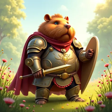 Capybara chubby paladin with beard 