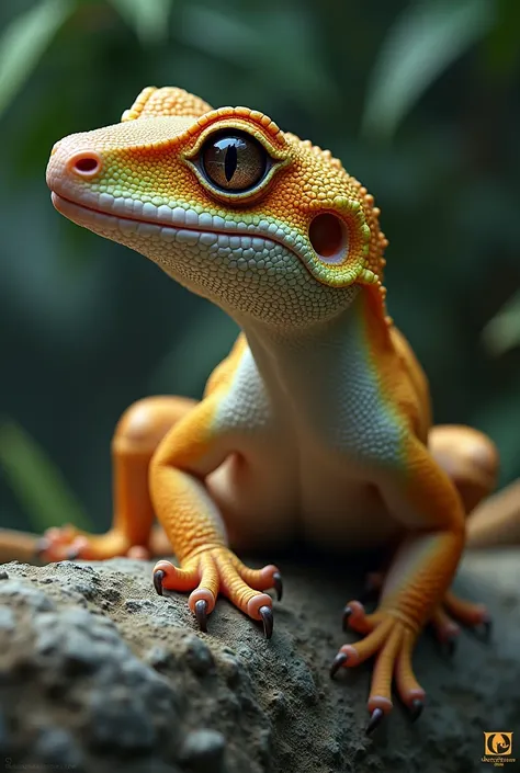 A realistic image of a gecko and put Larissa's name on it 