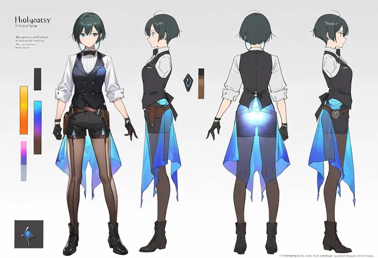 (((Best Quality))) , ((full body)), holographic, reference sheet, solo, (white background), high fantasy, bartender, glowing translucent textures,
