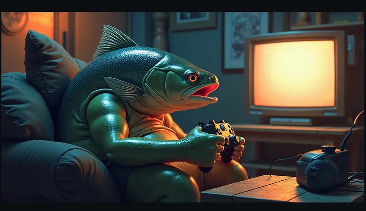 Trout with testicles playing video games