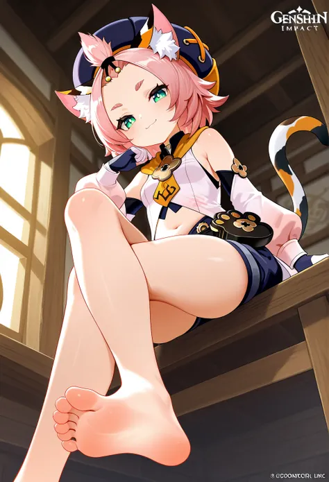 high resolution picture, masterpiece, best quality, amazing quality, official art, solo, 1girl,  diona from Genshin Impact, 1girl, zzDiona, green eyes, hair ribbon, pink hair, short hair, animal ears, cat ears, animal ear fluff, cat girl, short hair, bangs...