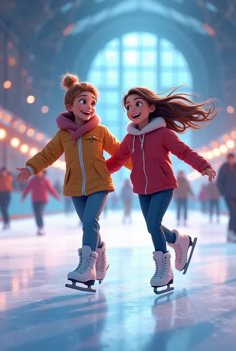 Sara and her friend in the ice skating rink 