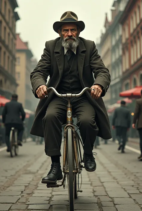 a Jew riding a bicycle living in Łódź who is stingy 