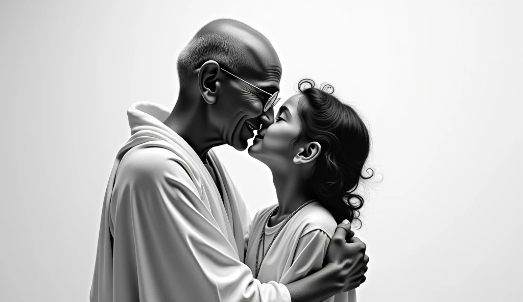 Black and white quality gandhi ji ek girl ko kiss kar rahe hai