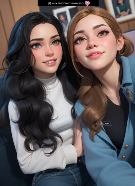 two women sitting on a couch posing for a picture, taken in 2 0 2 0, magali villeneuve and monet, beautiful girls, with professional makeup, 1614572159, 🤬 🤮 💕 🎀, gorgeous faces, alena aenami and lilia alvarado, charli bowater and artgeem, 🔞🤡HD, (best detai...