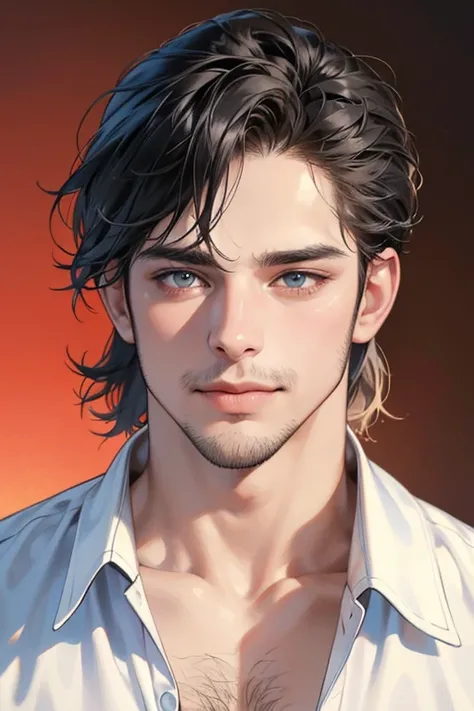 (  thong,4K,8k, highres, masterpiece:1.2), ultra-detailed,(realistic,photorealistic,photo-realistic:1.37), 30-year-old male,3 day beard,Cute anime ,Portraits,strong,Masculine, dark hair,sharp jaw,  mesmerizing eyes  , perfectly combed hair, cool anime outf...