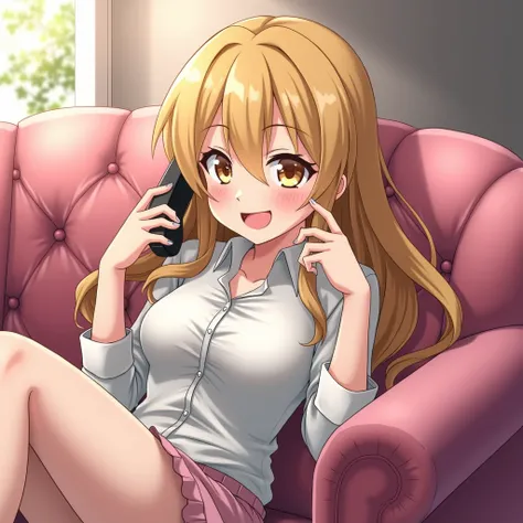 (Patricia’s Call - Her Overconfidence) - [Female, 27]
Anime-style shot of Patricia lounging on a plush velvet sofa, surrounded by her friends. She holds her phone to her ear, her golden eyes glimmering with amusement. The background is soft and pastel-colo...