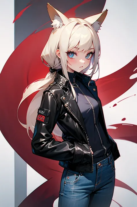 fox girl gothic wearing black leather jacket and jeans