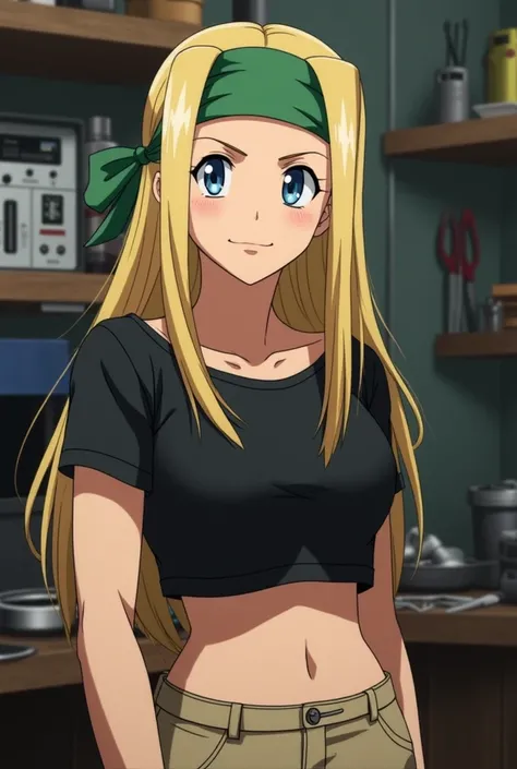 Create a realistic version of Winry Rockbell from Fullmetal Alchemist. She is an 18-year-old girl with long, straight blonde hair that falls past her shoulders. Her eyes are a bright blue, conveying a sense of determination and warmth. She has a fair compl...