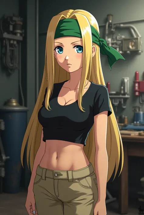 Create a realistic version of Winry Rockbell from Fullmetal Alchemist. She is an 18-year-old girl with long, straight blonde hair that falls past her shoulders. Her eyes are a bright blue, conveying a sense of determination and warmth. She has a fair compl...