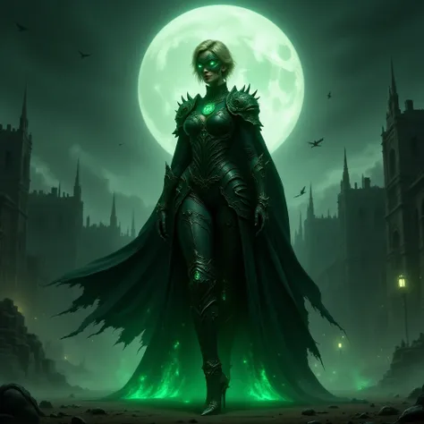 - Beautiful "Canadian" woman, Short yellowish blonde hair, wearing an eye mask. Eyes glow Green.
Wearing a ring (Green Lantern) glowing green

- Wearing a costume ("Full Sexy Armor"), a costume that embodies the form of "alan sccot-DC Comics", (Open chest ...