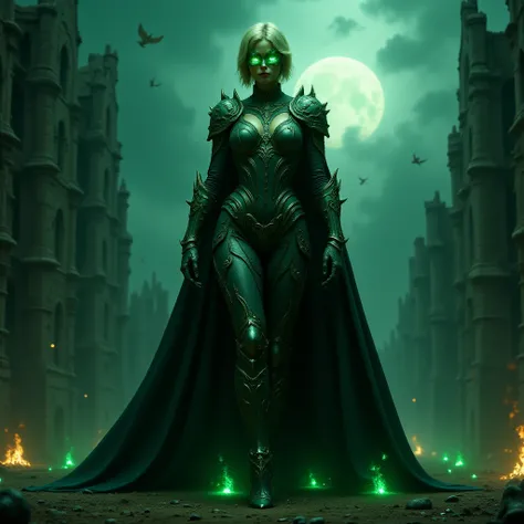 - Beautiful "Canadian" woman, Short yellowish blonde hair, wearing an eye mask. Eyes glow Green.
Wearing a ring (Green Lantern) glowing green

- Wearing a costume ("Full Sexy Armor"), a costume that embodies the form of "alan sccot-DC Comics", (Open chest ...