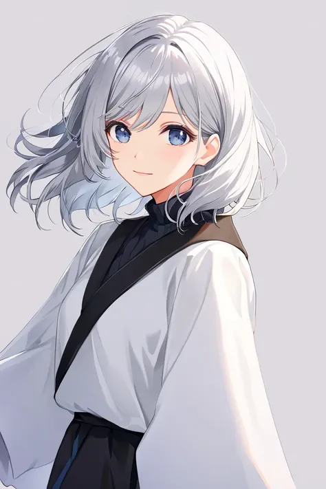  1 girl, solo,  long hair,  high resolution,  high resolution,  simple background, silver Hair/ short silver hair,アニメ,ショートカット,  