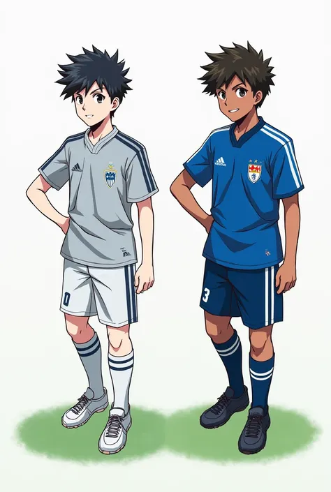 Deux images footballeur de l'anime eleven victory road.identiques de xavier l'une en noir et bleu et l'autre en couleur, mais séparées