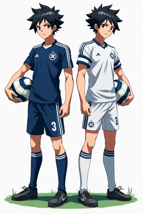 Deux images footballeur de l'anime eleven victory road.identiques de xavier l'une en noir et bleu et l'autre en couleur, mais séparées