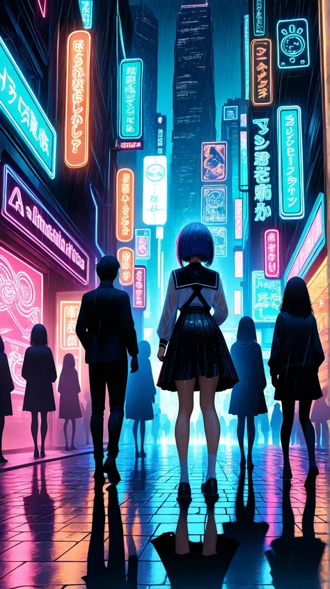 Ângulo Traseiro – Vista das Costas da Protagonista

“A stunning anime-style digital artwork capturing the back view of a young girl with long, silky blue hair cascading down her back, wearing a classic Japanese school uniform. She walks down a narrow, rain...