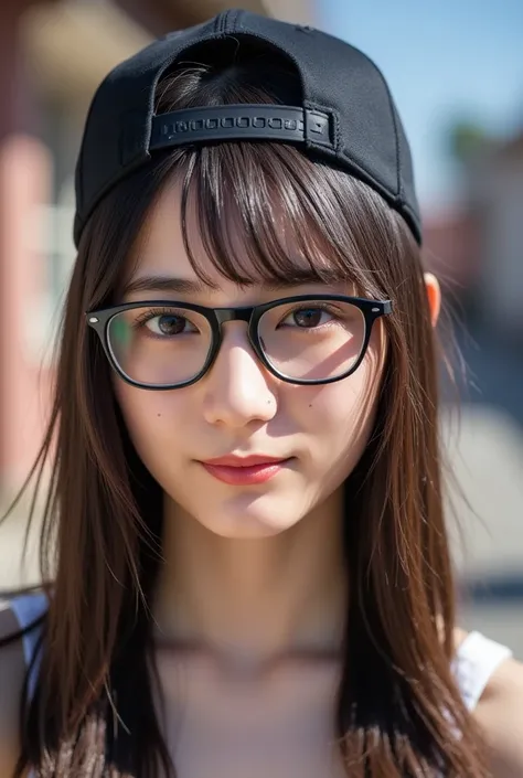 ((realistic lighting,  best quality, 8k)), Selfie, Long Shots、 black hair long straight、Ultra-thin face，Double eyelids，Glasses、 freckles、 skinny、 big breasts、Tracksuit、、 miniskirt、 thin body、uninhabited night street 、Put your whole body on camera、Glasses、o...