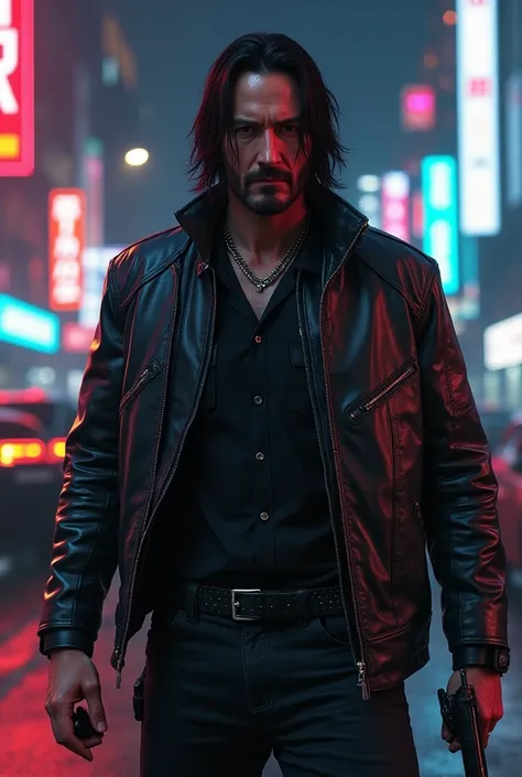 Keanu’s Cyberpunk 2077 scenes (brief clips).  
- AI-generated **GTA-style Keanu character model** (badass biker, crime boss, or detective).  