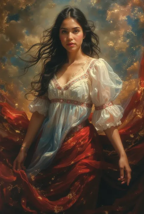 (highres,masterpiece:1.2),(realistic:1.37)A portrait oil painting by sargent!!!!!!! of a beautiful Mexican woman, in revolution outfit, in the 20th century with unparalleled beauty. She has mesmerizing brown eyes and delicate rosy lips. (extremely beautifu...