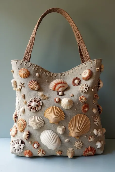 create a bag using seashells And old clothes 