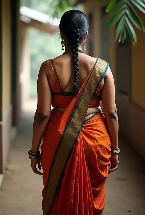  Backside seductive poses: An Extremely gorgeous sexiest and beautiful Bengali village hourglass figured heavy weight athletic chubby aunty, 45 yo, pale white skin, sensual appealing body, perfect thick and chubby Beauty, wearing saree bare-chested, wearin...