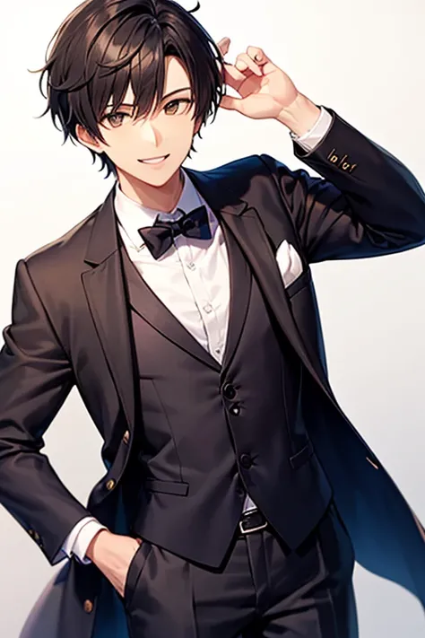  handsome　 suit　 tie　 black hair　smile