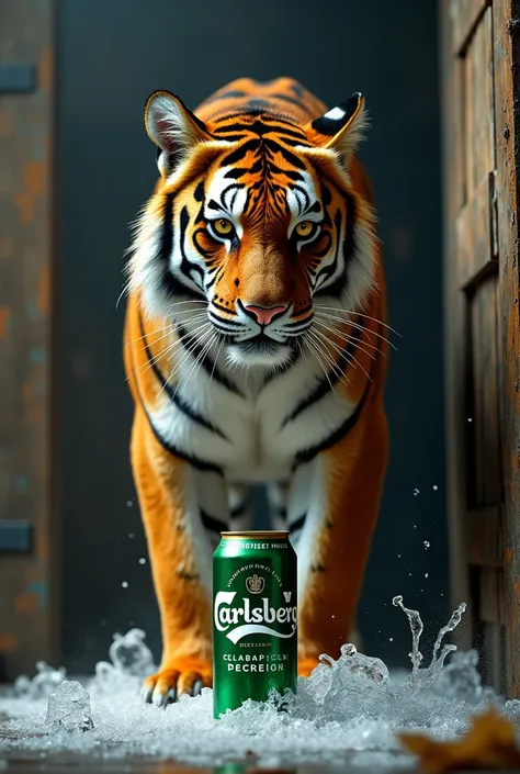 Tiger and carlsberg beer can in icebox