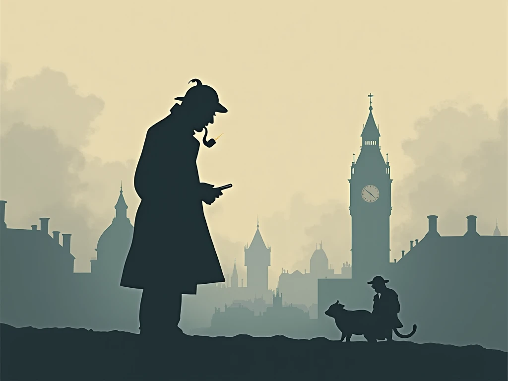 A minimalist sherlock holmes art solving a mistery to be used as a website background