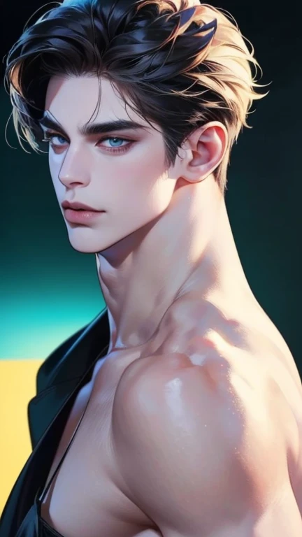 (  thong,4K,8k, highres, masterpiece:1.2), ultra-detailed,(realistic,photorealistic,photo-realistic:1.37),36-year-old man,3 day beard,Cute anime ,Portraits,strong,Masculine, dark hair,sharp jaw,  mesmerizing eyes  , perfectly combed hair, cool anime outfit...